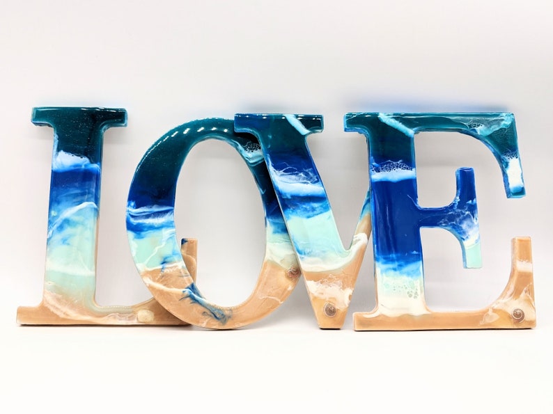 Ocean resin art/ Beach/ LOVE letters/ wall hangings/wall art/ love sign/ LOVE/ Beach theme/ Surf art/ Wedding, birthday or all occasion gift image 5