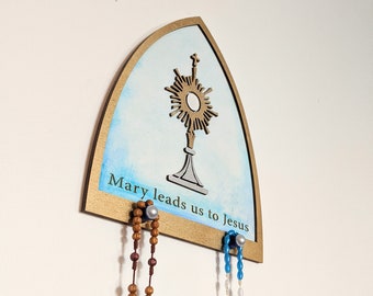 Catholic Rosary Hanger /Hail Mary/ Family Rosary Hanger/ Eucharist Rosary Hanger/ Rosary Wall Hanger / Wall Hanger for Rosaries