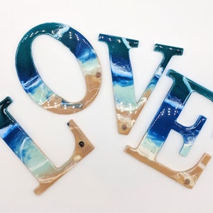 Ocean resin art/ Beach/ LOVE letters/ wall hangings/wall art/ love sign/ LOVE/ Beach theme/ Surf art/ Wedding, birthday or all occasion gift image 4