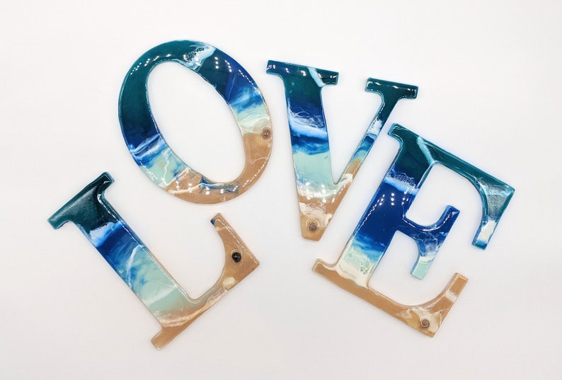 Ocean resin art/ Beach/ LOVE letters/ wall hangings/wall art/ love sign/ LOVE/ Beach theme/ Surf art/ Wedding, birthday or all occasion gift image 4