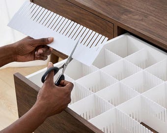 Drawer Interlocking divider Universal Plastic Set of 5 pcs 19.75"Long, Choose Height. Easy to Trim to desired drawer size