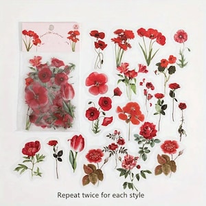 40 Stück Packung, Schöne Blumen Aufkleber, Transparente Journaling Aufkleber, Scrapbooking Zubehör, Wildblumen Aufkleber, Junk Journaling, niedlich
