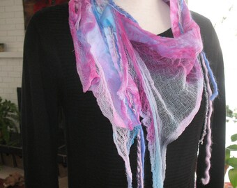 Hand dyed Scarf / Ice-dyed Scarf / Funky Cheesecloth Scarf
