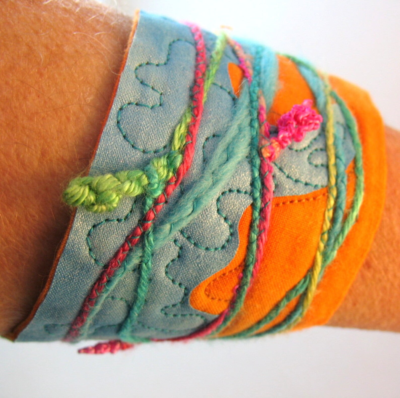 Boho Fabric Cuff / Fiber Art Wrist Cuff / Fabric Cuff Bracelet Etsy