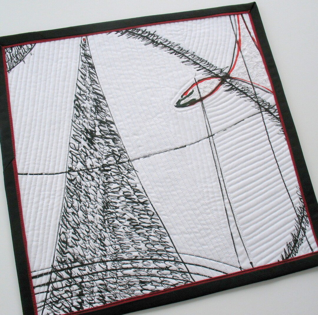 Modern Table Topper / Black and White Art / Abstract Textile Art Etsy