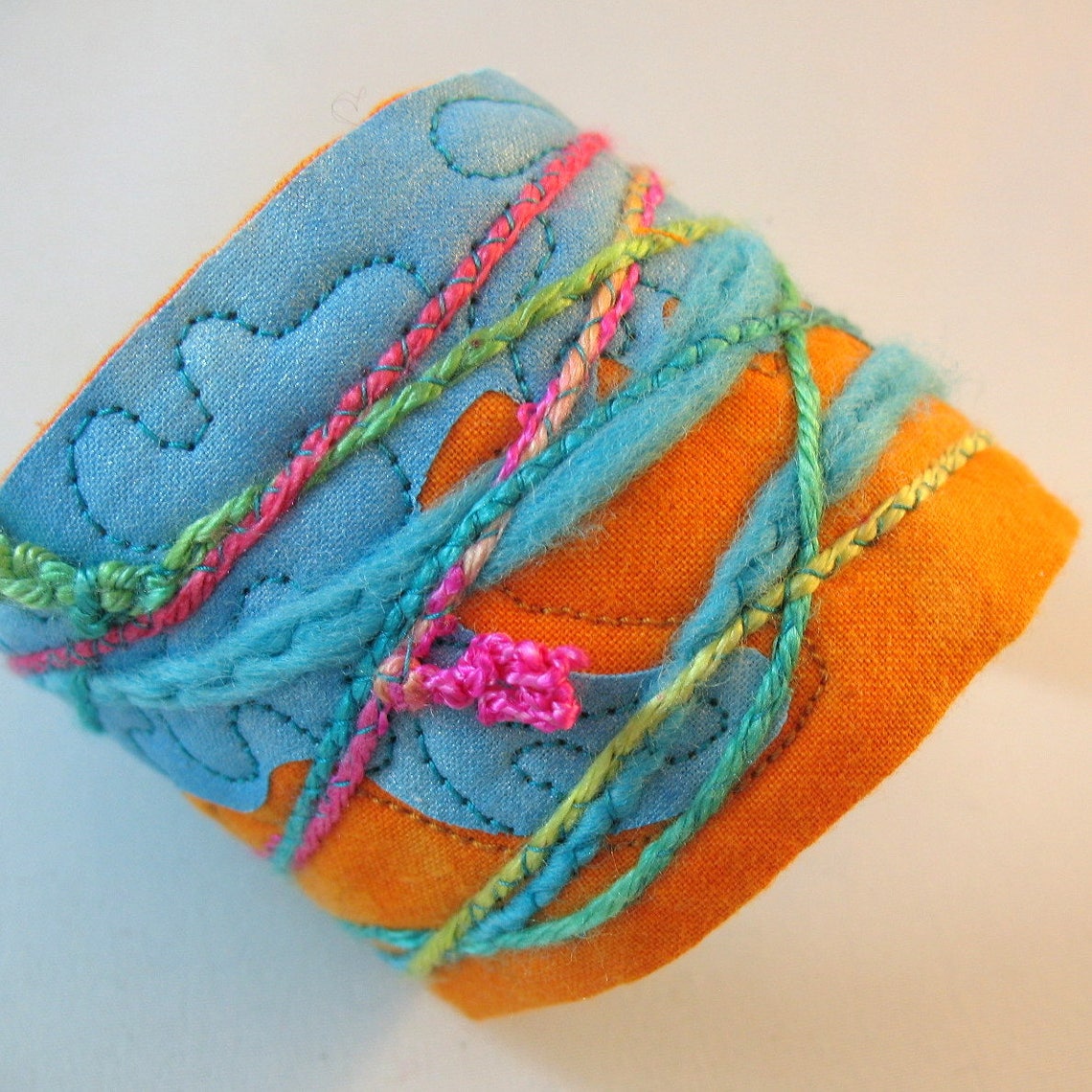 Boho Fabric Cuff / Fiber Art Wrist Cuff / Fabric Cuff Bracelet Etsy