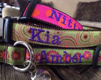 1" Width, Personalized dog collar, Custom dog collar, Embroidered Dog Collar, Engraved dog collar, Dog tag, Dog Gone It