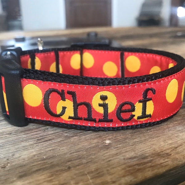 1" Width, Personalized dog collar, Chiefs dog collar, Embroidered Dog Collar, kansas city, harry potter, iowa state dog