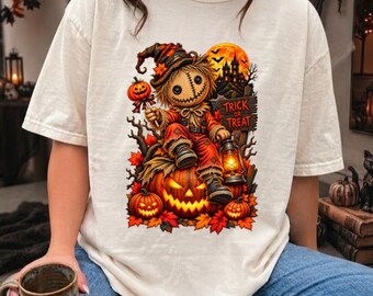Halloween Scarecrow PNG, Scarecrow Pumpkin Design, Trick or Treat Halloween PNG, Fall Harvest Sublimation, Spooky Autumn Graphic