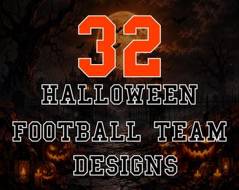Pacote com 32 imagens PNG de times de futebol para o Halloween - Download digital de designs para equipes