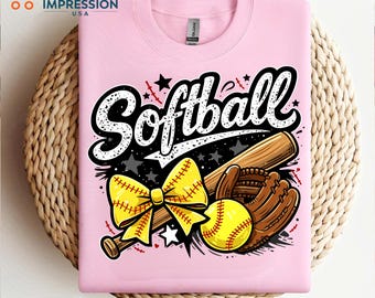 Softball Bow PNG Svg Softball Sublimation Design Softball Bat & Glove Graphic Sports Mom Shirt Design Digital Download