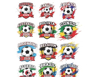 World Cup 2026 Countries SVG PNG Bundle International Soccer Country Designs 47 Football Nations Clipart USA Canada Mexico Football Stickers
