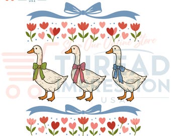 Vintage Goose Blue Ribon Png, Goose PNG Design, Digital Download, Trendy Cute Goose Png, Retro Groovy Aesthetic, Sublimation File