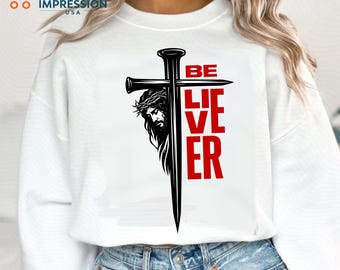 Believer SVG PNG Christian Faith Design Digital Download Religious Cross Crown of Thorns Graphic Sublimation Print File for Cricut