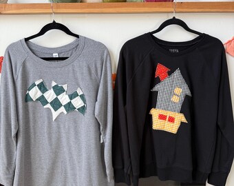 Handmade Halloween Appliqué Sweatshirt: Vintage Fabric Quilted Design