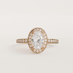 1 CT Oval Cut IGI Certified Lab Grown Diamond Halo Setting Engagement Ring, Solid 14K Rose Gold Ring With Diamond Shank, Art Deco Ring