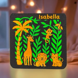 Animals Night Light – Personalised Kids Nursery Lamp, Custom Name Bedroom Decor, Jungle Theme Gift for Boys & Girls