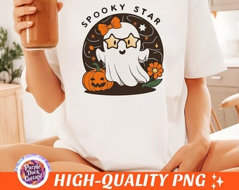 Spooky Star Cute Ghost PNG Funny Halloween PNG Fall Autumn Sublimation Design Girly Ghost Png Spooky Vibes Shirt PNG Trendy Halloween Png