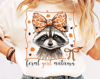 Wilder Waschbär PNG Mädchen Herbst PNG Herbst Kokette Sublimationsdesign Waschbär-Shirt PNG Süßer Herbst Kürbis Saison Trendy Herbst Png Hallo Herbst