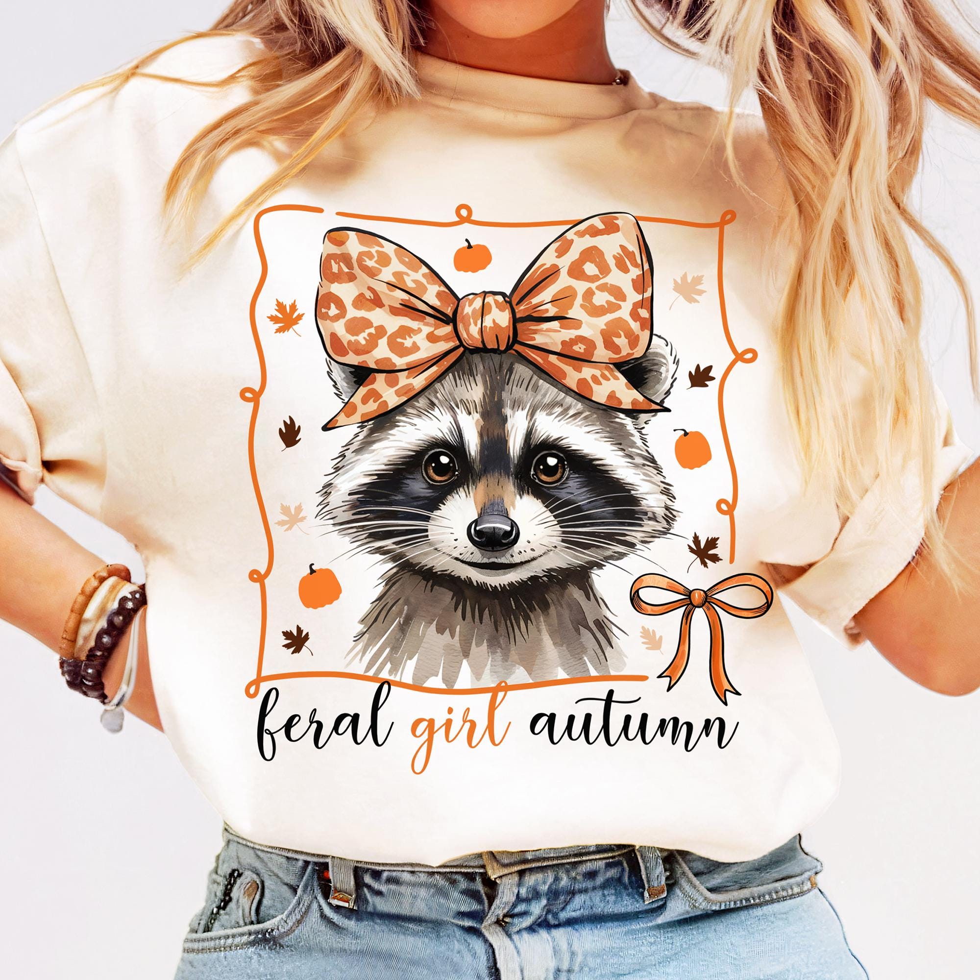 Feral Raccoon PNG Girl Autumn PNG Fall Coquette Sublimation Design ...