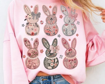 Coquette Easter Bunny Floral Png, Embroidery Bunny Png, Girls Easter Png, Boho Bunny Png, Retro Easter Png Spring Floral Bunny Png Bunny Dtf