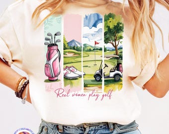 Maglietta da golf per donne, design per ragazza, sport per mamma, design a sublimazione, regalo per amanti del golf, mazza da golf, giornata preppy del golf, download digitale