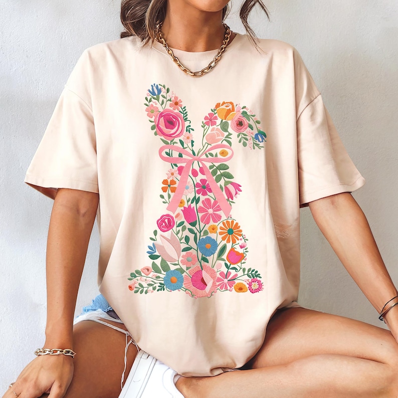 Coquette Easter Bunny Floral Png, Embroidery Bunny, Floral Easter Bunny Png, Easter Shirt Png, Retro Easter Png, Spring Floral, Bunny Design, Faux Embroidery, Happy Easter Png, Spring Shirt Design.