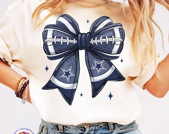 Dallas Cowboys Football Bow PNG Coquette Football PNG Mom Bow Sport Png Fall Football Shirt Sublimation Design Game Day Touchdown Season PNG