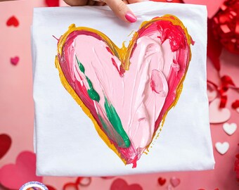 Hand Painted Valentine Heart PNG Pink Coquette Valentine Shirt Design Brushstroke Valentine Day Png Vday Sublimation Preppy Digital Download