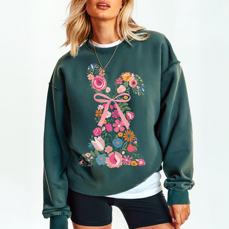 Coquette Easter Bunny Floral Png, Embroidery Bunny, Floral Easter Bunny Png, Easter Shirt Png, Retro Easter Png, Spring Floral, Bunny Design, Faux Embroidery, Happy Easter Png, Spring Shirt Design.