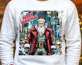 Merry Christmas Santa Claus PNG Superhero Christmas PNG Funny Santa Christmas Holiday Shirt PNG Santa Claus Sublimation Festive Dad Xmas Dtf
