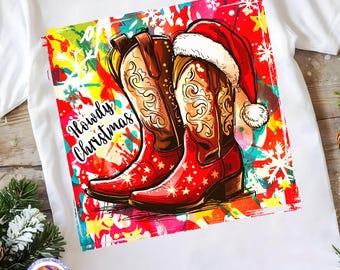 Howdy Christmas PNG Preppy Christmas Cowgirl PNG Christmas Western Shirt PNG Winter Sublimation  Colorful Boots Png Tis the Season Design