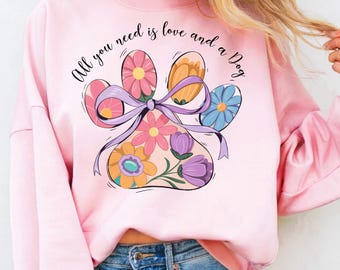 All You Need is Love And A Dog PNG Coquette Dog Mom Png Dog Lover Sublimation Design Dog Paw Shirt PNG Dog Day Print Dog Mama Gift Design