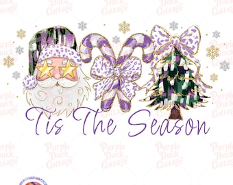Coquette Colorful Glitter Christmas Png Tis The Season Png Santa Claus Png Coquette Bow Tree Png Candy Cane Png Winter Season Girls Xmas Png