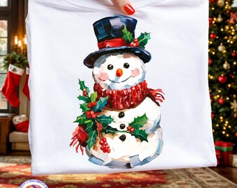 Handgeschilderde sneeuwpop vrolijk kerstfeest png-bestand sublimatie preppy kerst png penseelstreek sneeuwpop ontwerp girly kerstcoquette png