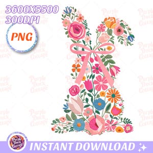 Coquette Easter Bunny Floral Png, Embroidery Bunny, Floral Easter Bunny Png, Easter Shirt Png, Retro Easter Png, Spring Floral, Bunny Design, Faux Embroidery, Happy Easter Png, Spring Shirt Design.