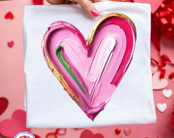 Hand Painted Valentine Heart PNG Pink Coquette Valentine Shirt Design Brushstroke Valentine Day Png Vday Sublimation Preppy Digital Download