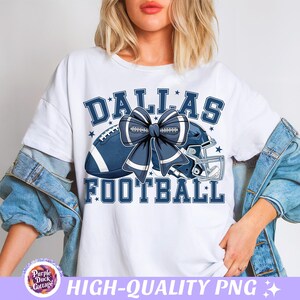 Dallas Football PNG with football coquette bow, helmet, and university text Dallas Football in blue – perfect for game day shirts, sublimation designs, and DTF prints.
