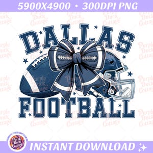 Dallas Football PNG with football coquette bow, helmet, and university text Dallas Football in blue – perfect for game day shirts, sublimation designs, and DTF prints.