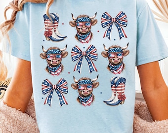 American Cowgirl Png, Coquette 4th Of July Png, Highland Cow Png, Girly Western Png, Memorial Day Png, Independence Day Sublimation, USA Png
