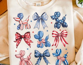 Cane patriottico con palloncino PNG 4 luglio Design a sublimazione Bandiera americana Animale Rosso Bianco Blu Stella USA Amante dei cani Bambino Invito per festa con palloncino