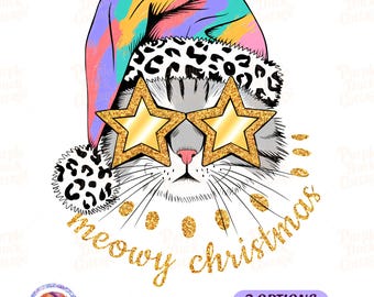 Meowy Christmas Png Funny Christmas Png, Christmas Season Png Cat Lover Gift, Christmas Cat Design Cat Mom Png Girly Glitter Brushstroke Png