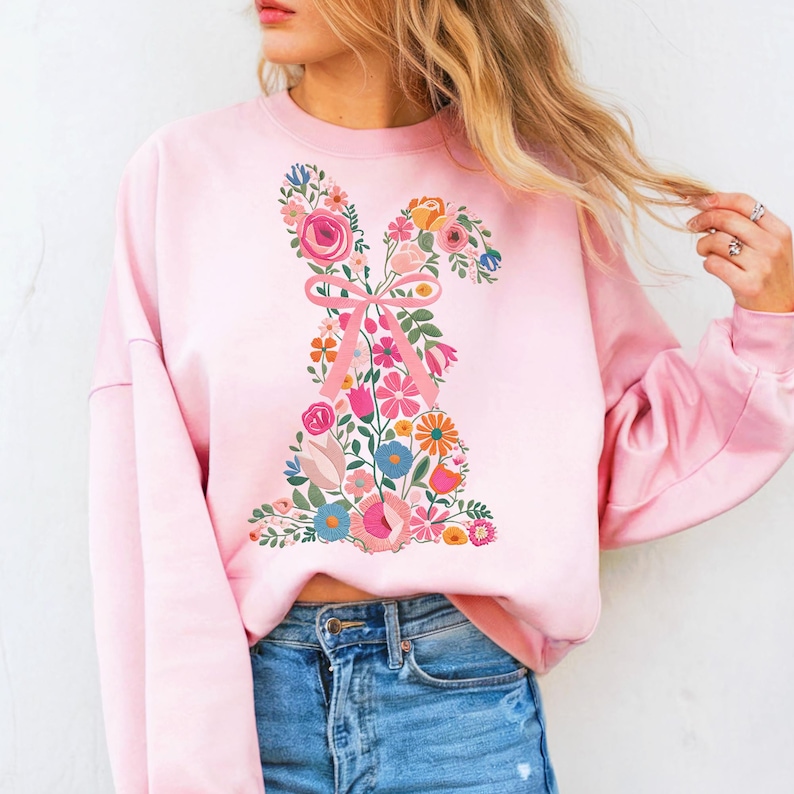 Coquette Easter Bunny Floral Png, Embroidery Bunny, Floral Easter Bunny Png, Easter Shirt Png, Retro Easter Png, Spring Floral, Bunny Design, Faux Embroidery, Happy Easter Png, Spring Shirt Design.