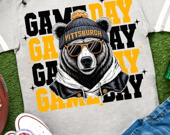 Pittsburgh Game Day Football PNG Steelers Football Shirt PNG Retro Pittsburgh Football Sport Sublimation Football Season PNG Sport Bear Png