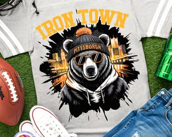 Pittsburgh Football Shirt PNG Steelers Game Day Sport Sublimation Preppy Football Team Design Touchdown Season PNG Sport Bear Png Download