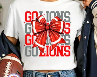 Lions Game Day Mom PNG Sport Coquette Bow PNG Game Season PNG Girl Sport Sublimation Design College Sport Team Png Mama Sport Shirt Png Dtf