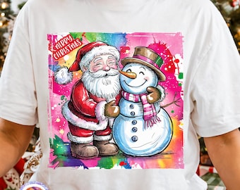 Santa Snowman PNG Preppy Christmas PNG Merry Christmas Holiday Shirt PNG Santa Claus Winter Sublimation Design Tis the Season Png Xmas Dtf