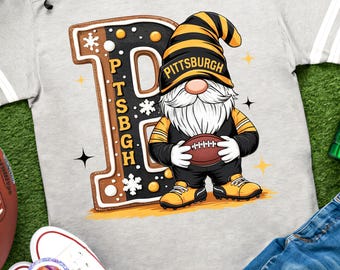 Pittsburgh kerstvoetbal Steelers voetbalshirt png Game Day sublimatie ontwerp kerstkabouter voetbalseizoen png Teamsport png