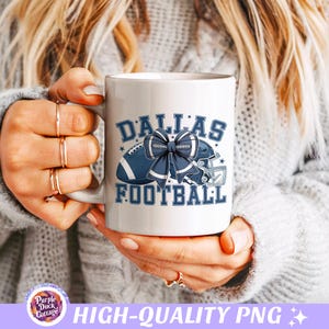 Dallas Football PNG with football coquette bow, helmet, and university text Dallas Football in blue – perfect for game day shirts, sublimation designs, and DTF prints.