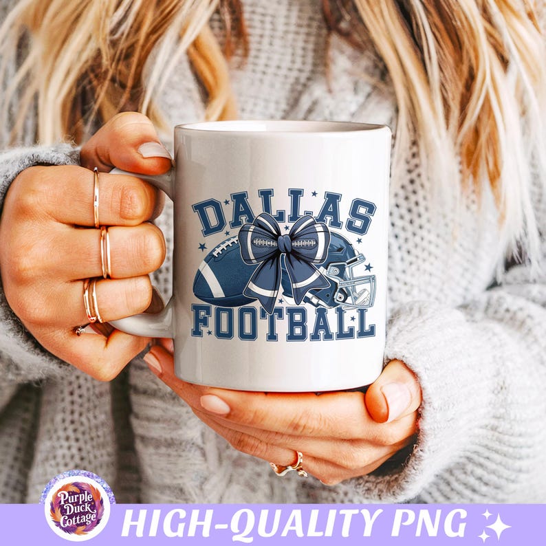 Dallas Football PNG with football coquette bow, helmet, and university text Dallas Football in blue – perfect for game day shirts, sublimation designs, and DTF prints.